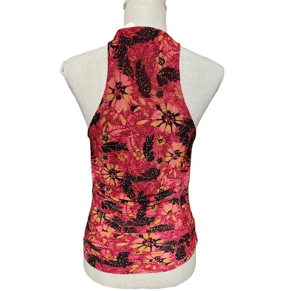 EVEREVE Novah Floral Mesh Ruched Tank Top Women XS Pink Multi Summer Y2K - Picture 6 of 14